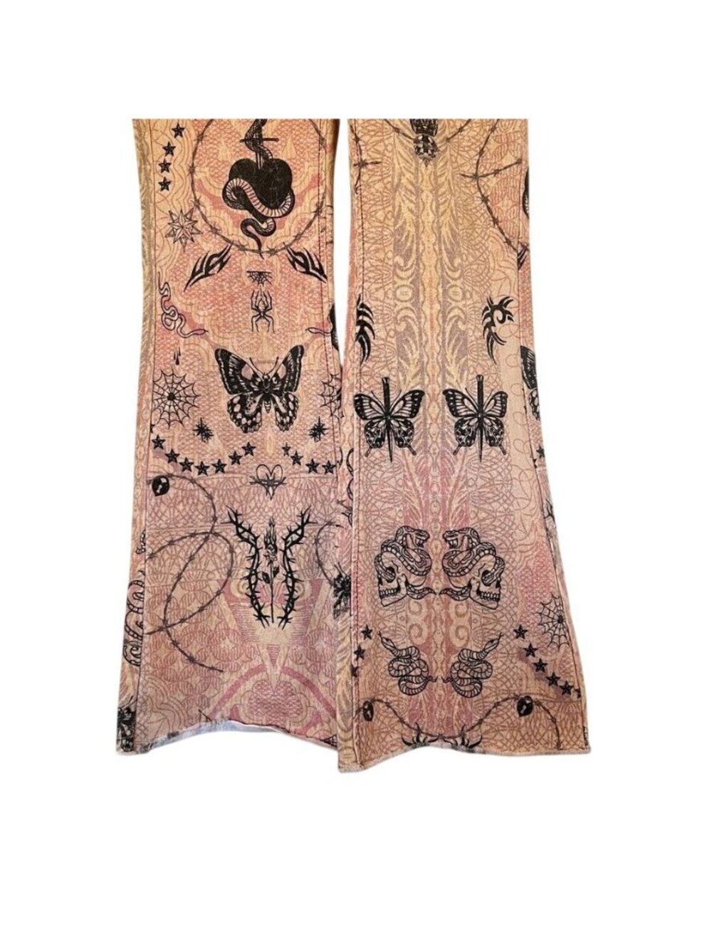 BDG Witchcore Fairy Grunge Flare Pants Women 27 Gothic Moth Skull Snake Tattoo - Picture 2 of 14